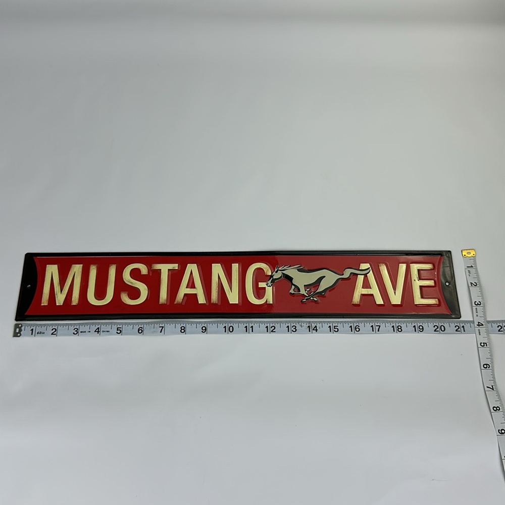 Mustang Ave Red Metal Sign